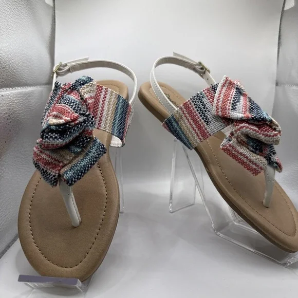 New Qupid Women's Archer Sandals Blue Pink Fabric Size‎ 5.5