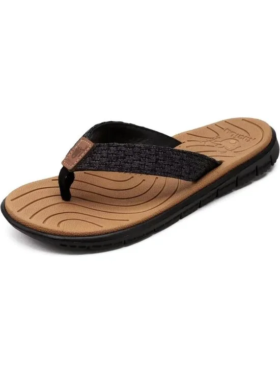 Women's Black Tan Flip Flops Lightweight Cushion Summer Beach Sandals Casual