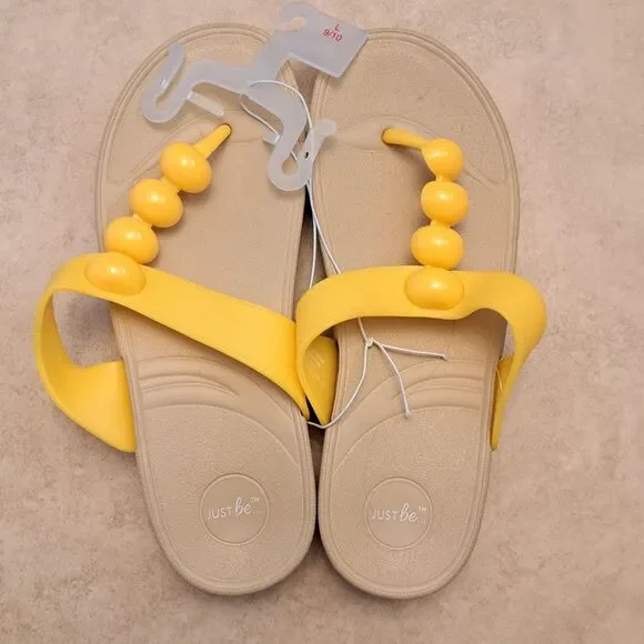 NEW Just Be Flip Flops Summer Shoes Tan And Yellow Size L 9-10