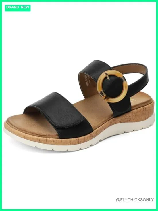 Womens Low Wedge Walking Sandals with Arch Support Cushion Insole Adjustable
