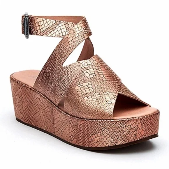 Matisse Runaway Platform Sandals Rose Gold Metallic Snake Animal Print‎ Size 9M