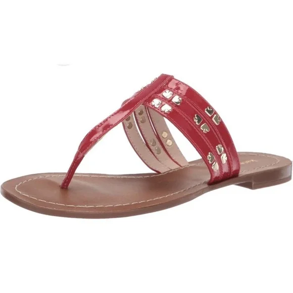 Women's Kate‎  Spade Carol Red Patent Thong Sandal Size 9 Studded!