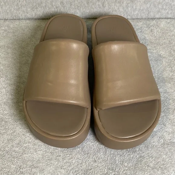 H&M Platform Slide Sandals Women's Size 40 US 9‎ Taupe Brown Padded Chunky EUC