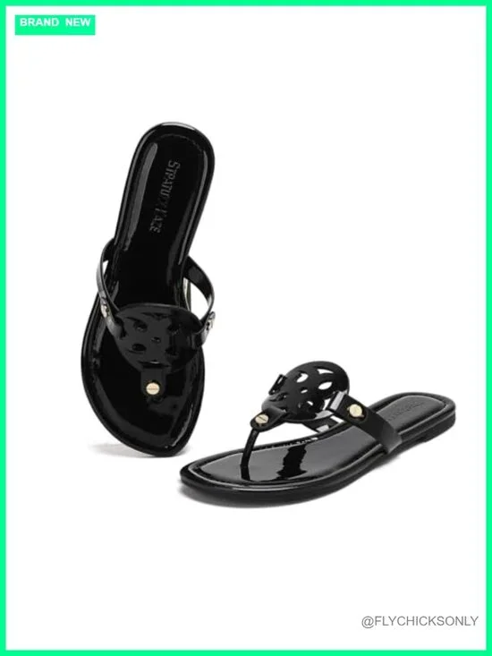 Patent Leather Thong Sandals with Memory Foam