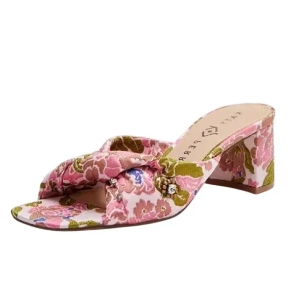 Katy Perry Tooliped Twisted‎ Sandal Pink Brocade 7 Rhinestones Sequins Beads