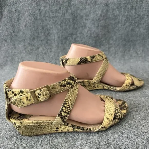 Jimmy Choo Connor Tan Snake Print Ankle Strap Low Wedge Sandals EU 37.5 US 7.5