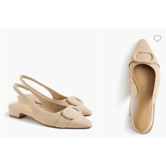 J.CREW Women Size 6 Faux-Suede Buckle Slingback Flats Light Khaki Pull On CR265