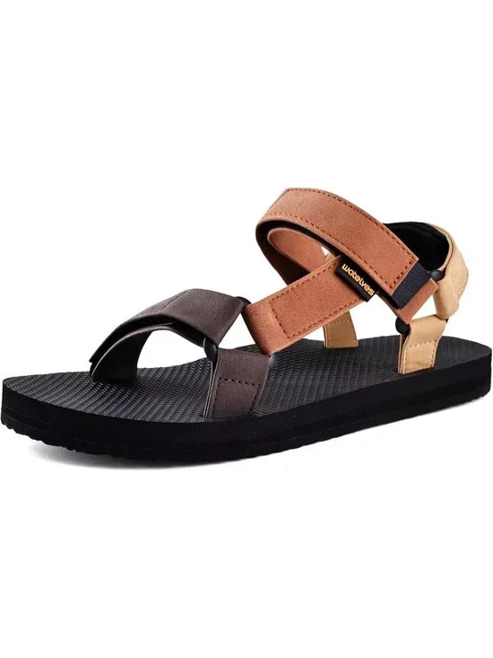 Women's Brown Dark Hiking Sandals with-Arch-Support Webbing-Outdoor Beach Water