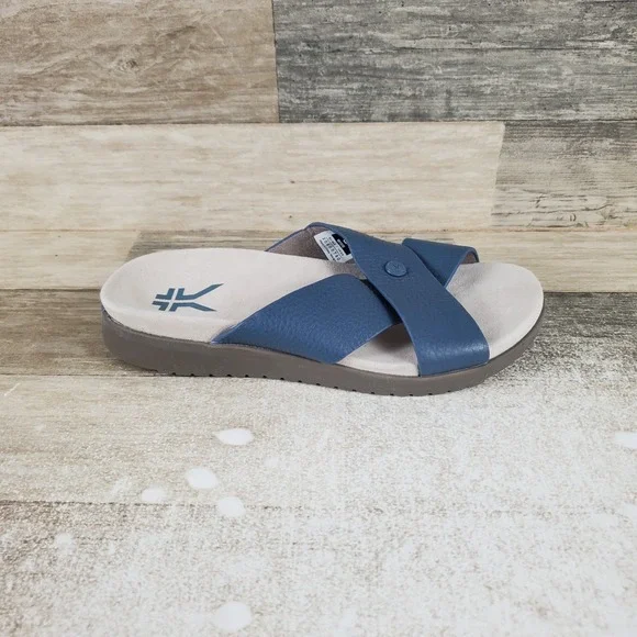 Kuru Breeze Womens Slide Sandal Sz 8 W Mineral Blue Faded Brown Slip On Open Toe