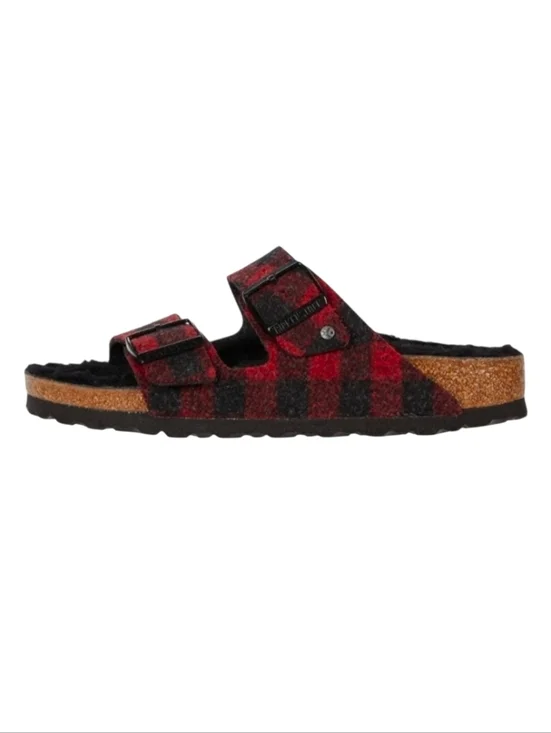 Birkenstock Arizona Wool Shearling Sandal Plaid Red