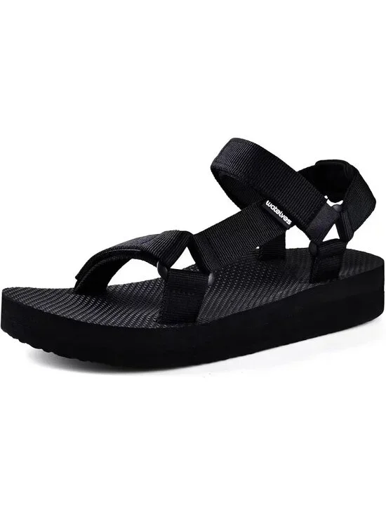 Women's Black Hiking Sandals with-Arch-Support Webbing-Outdoor Beach Water