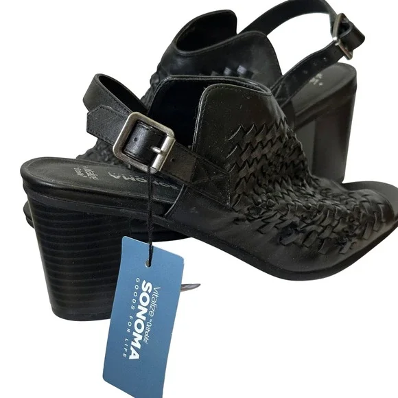 Sonoma‎ Goods For Life Women's Black Woven Open Toe Slingback Heeled Sandals