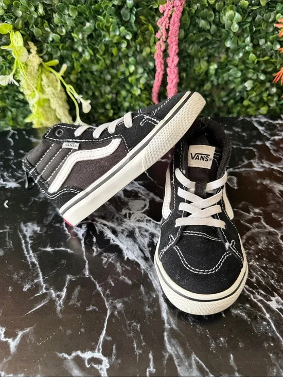 Vans Kids Black and White High-Top Skate Sneakers