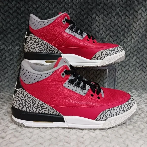 Jordan 3 Retro SE Mid Unite GS Fire Red Cement Grey Leather Sneakers Shoes Sz 7Y