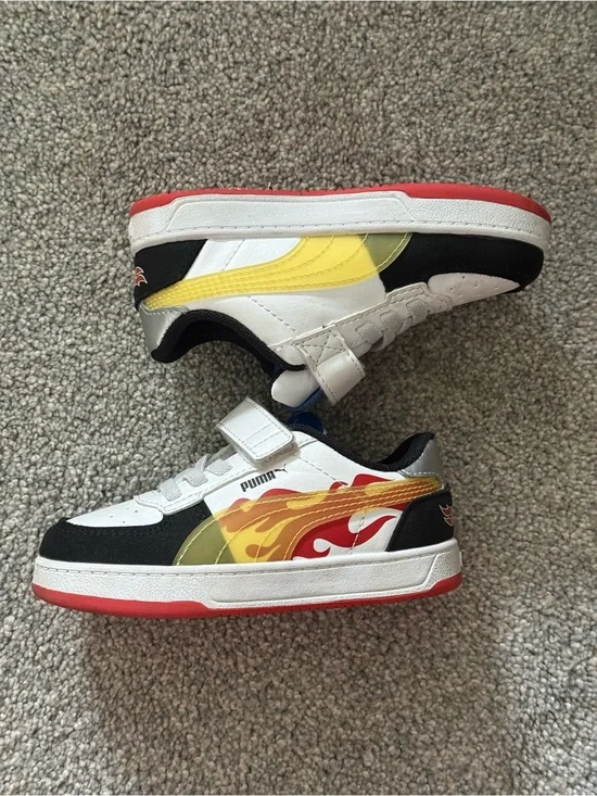 Puma Kids White, Yellow & Red Flame Low-Top Sneakers