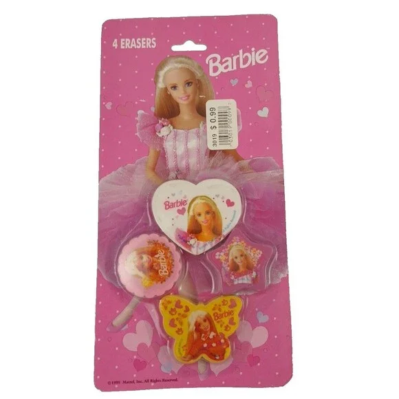 RARE Vintage 1998 Mattel/FLOMO Barbie Party Favors 4 pk of Erasers-SEALED!