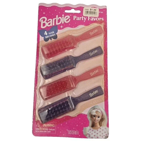 RARE Vintage 1997 Barbie 4 pk Hair Brush Party Favors-Tara Toy Co-SEALED!