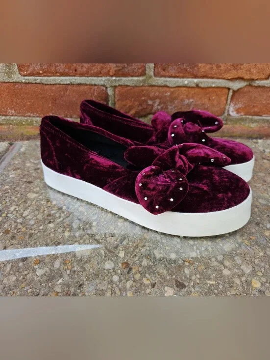 Rebecca Minkoff Women’s Rich Berry Velvet Bow Platform Slip-On Sneakers Size 8M