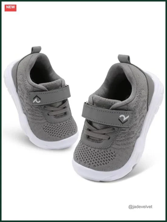 Wide Toddler Sneakers with Strap, Barefoot Feel, Breathable Knit, Lightweight