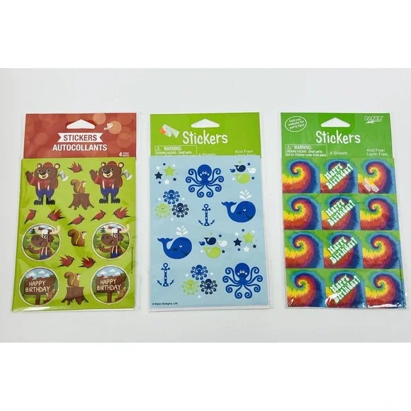 Creative Converting Stickers 3 Packages Happy Birthday Lumberjacks Under Sea