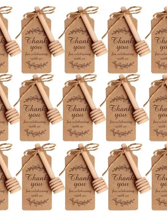 Rustic Kraft Thank You Favor Tags with Mini Wooden Honey Dipper - Brown
