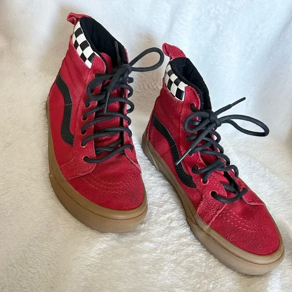 Red with checkered top KIDS Vans High Tops. Like new!