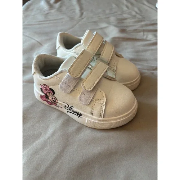 Disney Minnie Mouse Toddler Girls White Hook and Loop Sneakers Size 6 / EU 22