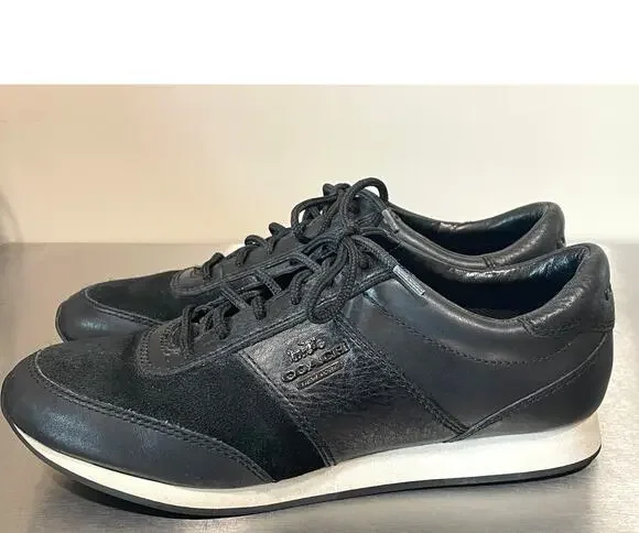 Coach Raylen Sneakers Women's 8 Black Leather Suede Preppy Designer