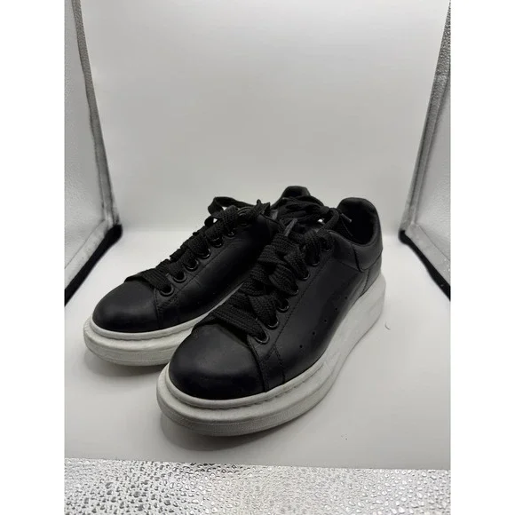 Alexander McQueen Oversized Sneakers Black Leather White Sole 462214 Size 36.5