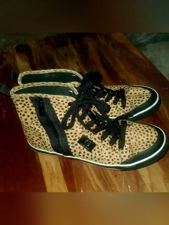 Women's Tan and Black High-Top Sneakers