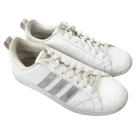 Adidas VS Advantage White Silver Sneakers Sz 7.5