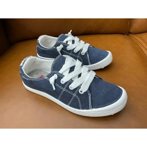Highbar Canvas Sneakers Womens 5.5 Blue Lace Up Slip On Low Top
