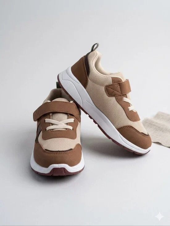 Munckins Kids Brown & Cream Velcro Sneakers