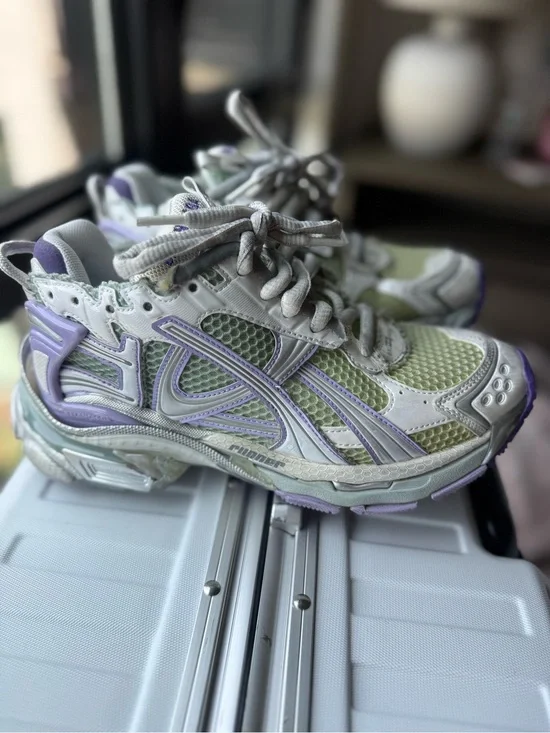 Balenciaga Women’s Trainer Sneakers in White, Purple & Lime SIZE 37