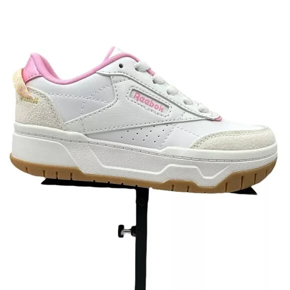 Reebok Tech Geo Youth Girls Casual Sneakers Size 1Y White/Beige/Pink‎ Lace up
