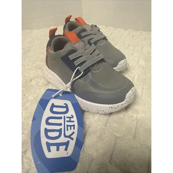 Hey Dude Sirocco Play TD Varsity Kids Sneakers US C8 Gray Blue Orange NEW