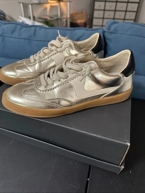 Mi.iM Destiny Women's Metallic Gold Leather Sneakers with Gum Sole
