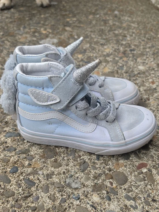 Vans Kids Light Blue and Silver Unicorn High-Top Sneakers