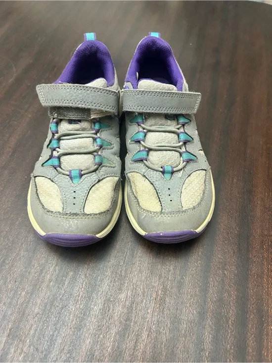 Girls' Gray and Purple Hook-and-Loop Sneakers