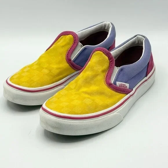 Vans Slip-On Checkerboard Multi Color Yellow Purple Pink Skate Sneakers - US Big