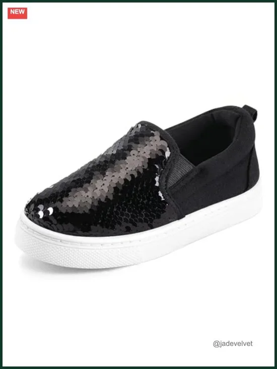 Toddler Slip on Sneakers Sequins Canvas Lightweight Walking Shoes
