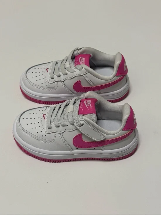 Little Kid's Nike Force 1 Low EasyOn White/Laser Fuchsia (FN0237 102) 8C NWOB