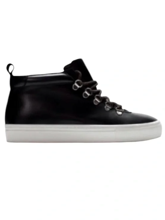 Woman’s Black Leather Lace-Up Hightop Biker Sneakers Sz EU 38