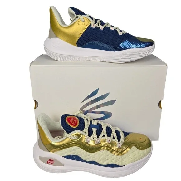 Under Armour Curry 11 GS Basketball Shoes Blue Gold Sz 7Y Youth Boy Sneakers New