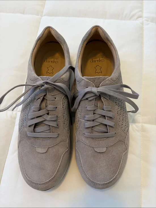 Dansko Women’s Suede Lace-Up Sneakers in Light Gray