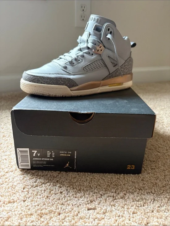 Jordan Kids' Spizike Sneaker in Grey with Gold Accents