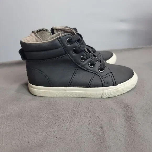 Cat & Jack Black Kids High-Top Sneakers Size 9‎ Faux Leather Soft Textile Lining