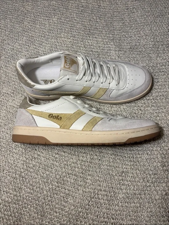Gola Hawk Sneakers Women’s Size 8 White Gold Leather Suede Retro Trainers