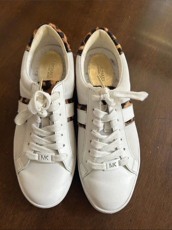 Michael Kors White Sneakers with Leopard Trim