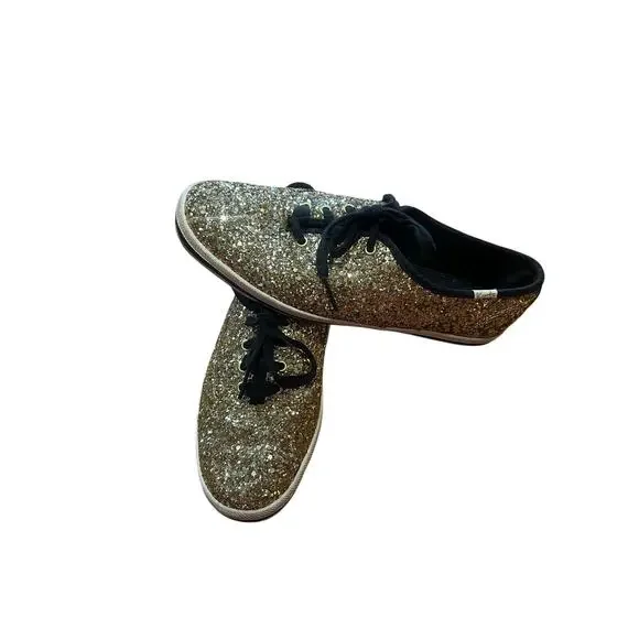Kate Spade x Keds Champion Gold Glitter Sneakers Black Trim | Size 7